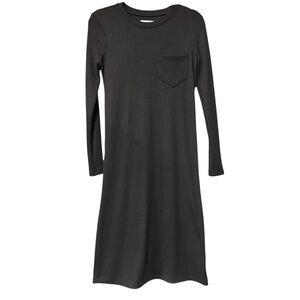 Madewell Women's Ribbed Black Long-Sleeve Pocket Tee Dress Crew Neck Size XS